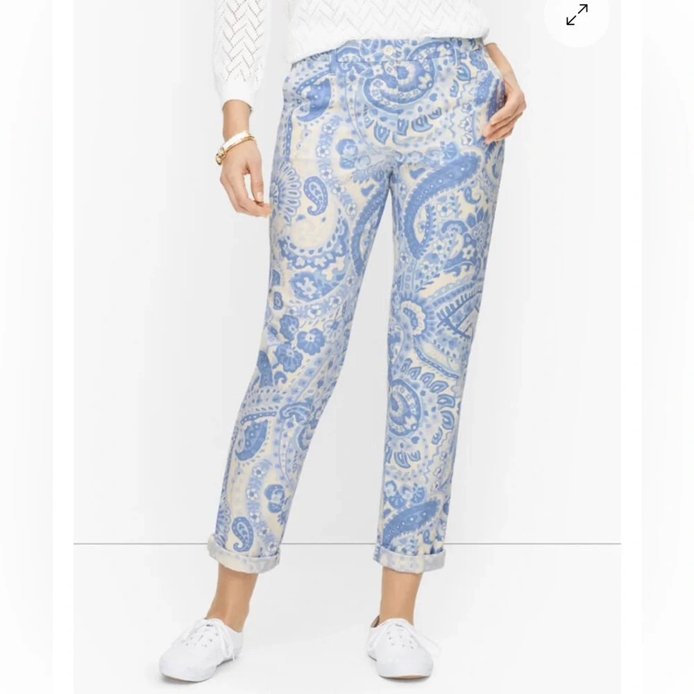 Talbots Relaxed Chino Below Waist Ankle Length Paisley Blue Paisley Size 2 NWT - Picture 8 of 9